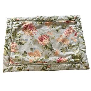 Vintage Blue Green Floral Queen Flanged Pillow Shams Set 2 Cottage Core Romantic